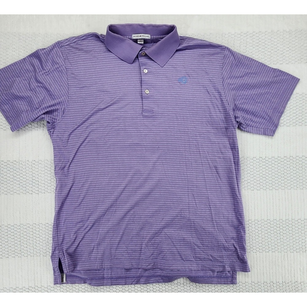 Peter Millar Summer Comfort Polo Men's Large Stripe Purple Blue Golf